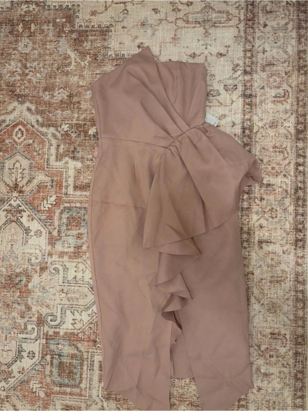 Elliatt Dusty Mauve Strapless Ruffle Midi Dress